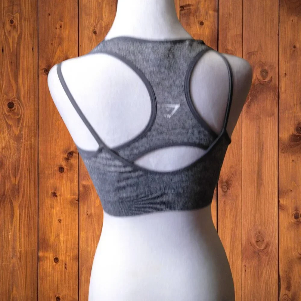 Gymshark Size Medium Gray Layered Strappy Sports Bra Athletic Yoga Athleisure